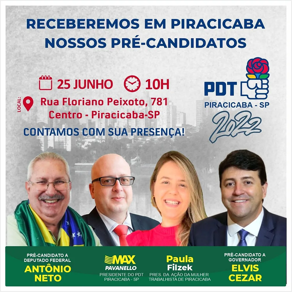 PDT de Piracicaba recebe pré-candidatos à Câmara Federal e ao Governo do Estado