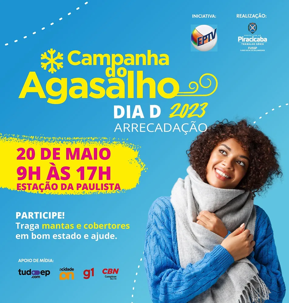 Dia D da Campanha do Agasalho acontece em Piracicaba no sábado (20), na Estação da Paulista