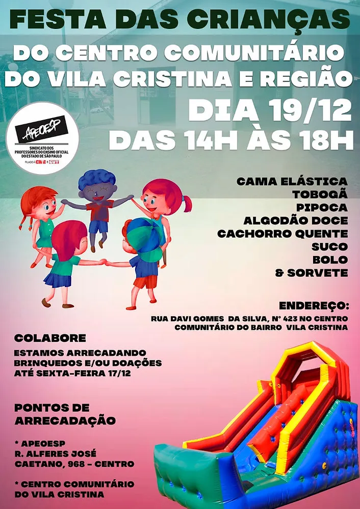 Subsede da Apeoesp arrecada brinquedos para festa das crianças da Vila Cristina em Piracicaba