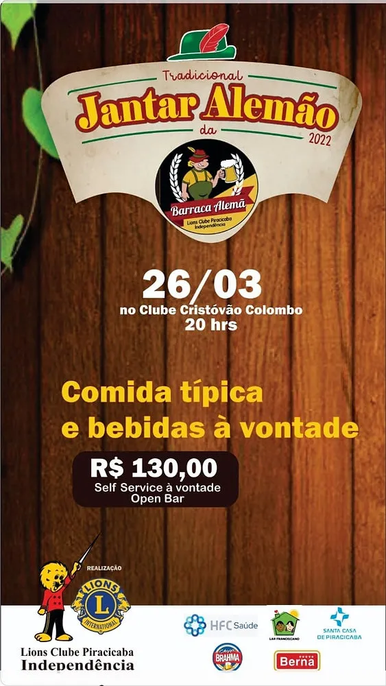 Piracicaba (SP): tradicional Jantar Alemão será no dia 26 de março no Cristóvão Colombo