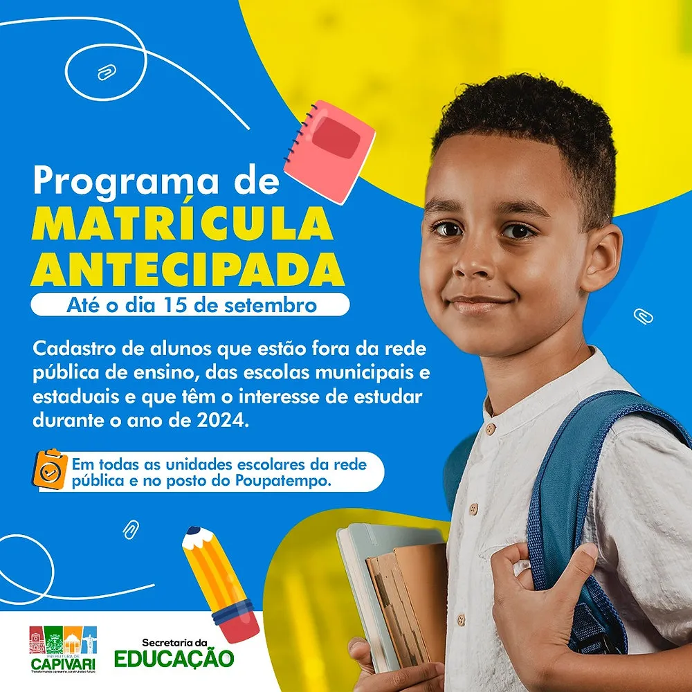 Capivari (SP) inicia programa de matrícula antecipada para quem está fora da rede pública